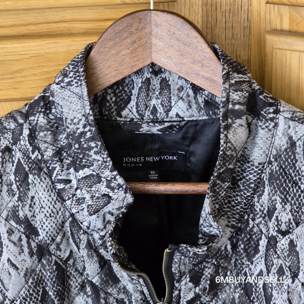 Jones New York Quilted Puffer Coat Womens 3X Snake‎ Skin Zip Winter